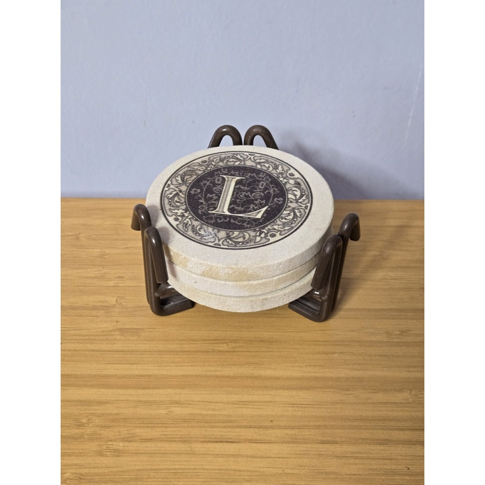 Vintage Thirstystone Coaster And Holder. Made From Sanstone. Lot Of 4 Total GVC